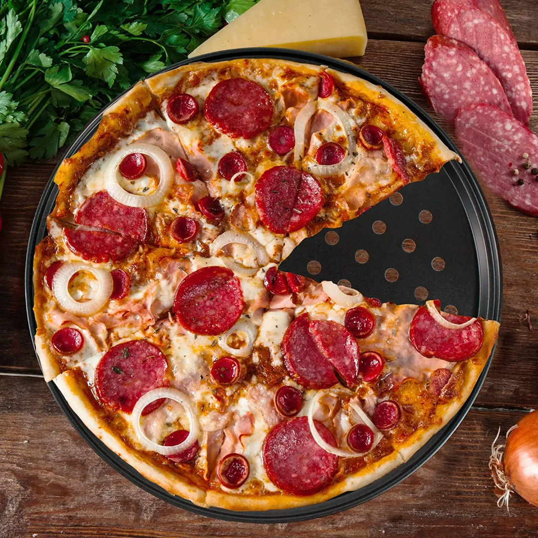31cm Non - Stick Perforated Pizza Pan – Black | - Elegant Households KE