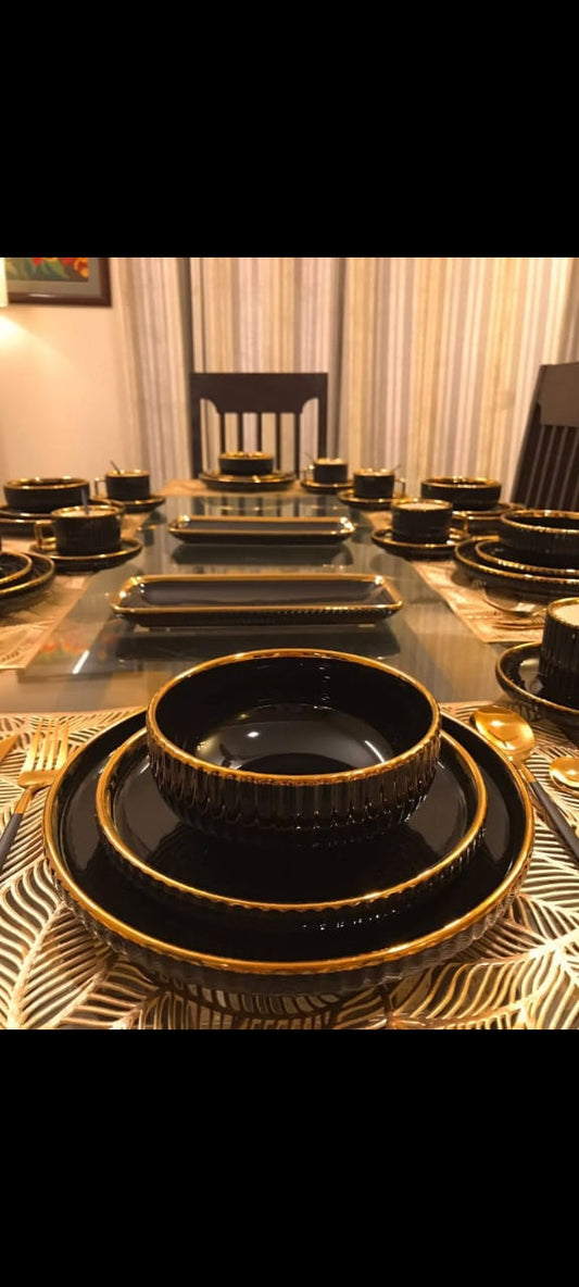 32 pc beautiful dinner set Black gold | - Elegant Households KE