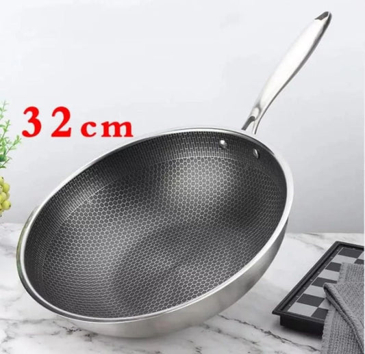 32cm Stainless Steel Honey Comb Wok Pan | - Elegant Households KE