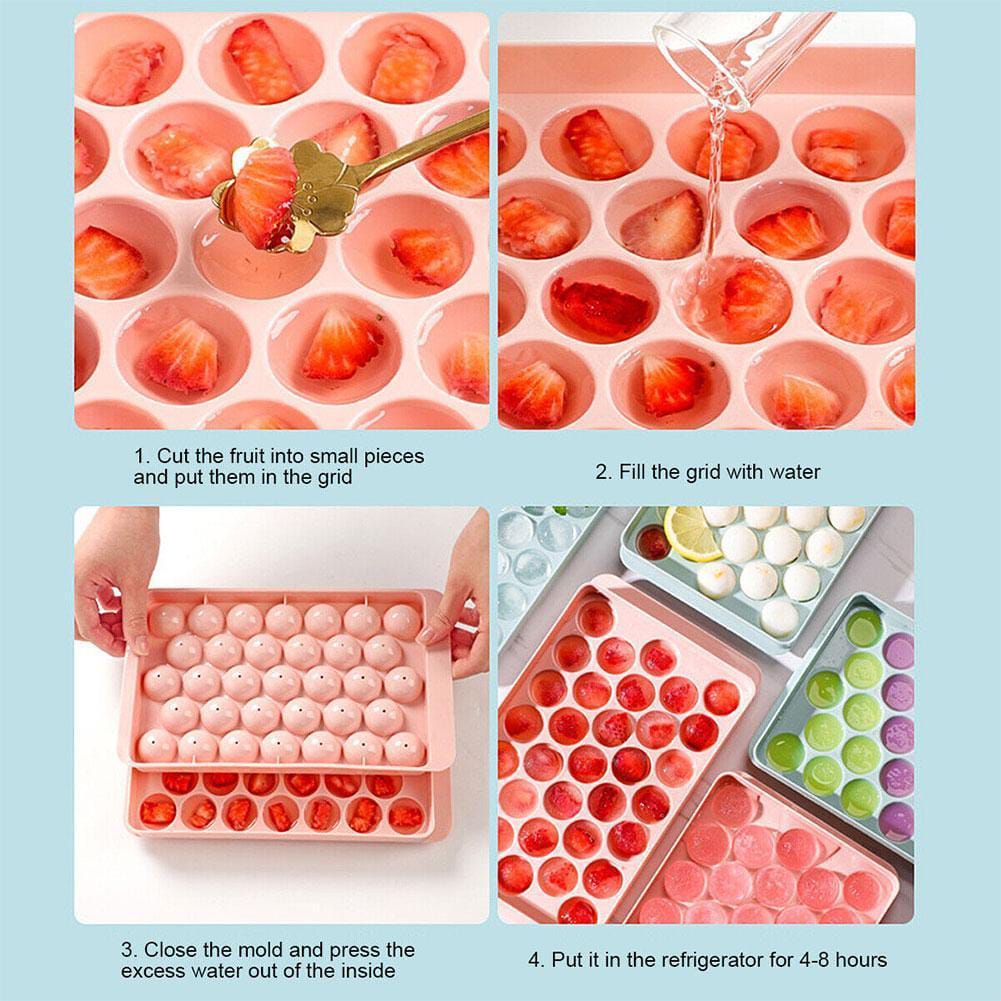 33 - Grid Mini Round Ice Cube Tray Mould with Lid | - Elegant Households KE