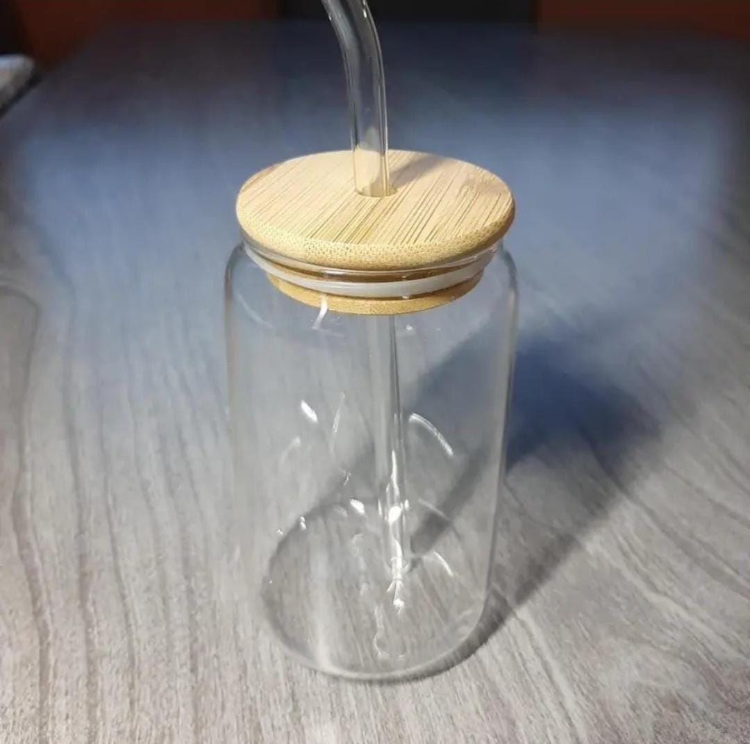 360ml - 400ml round clear glass smoothie bottle with bamboo lid | - Elegant Households KE