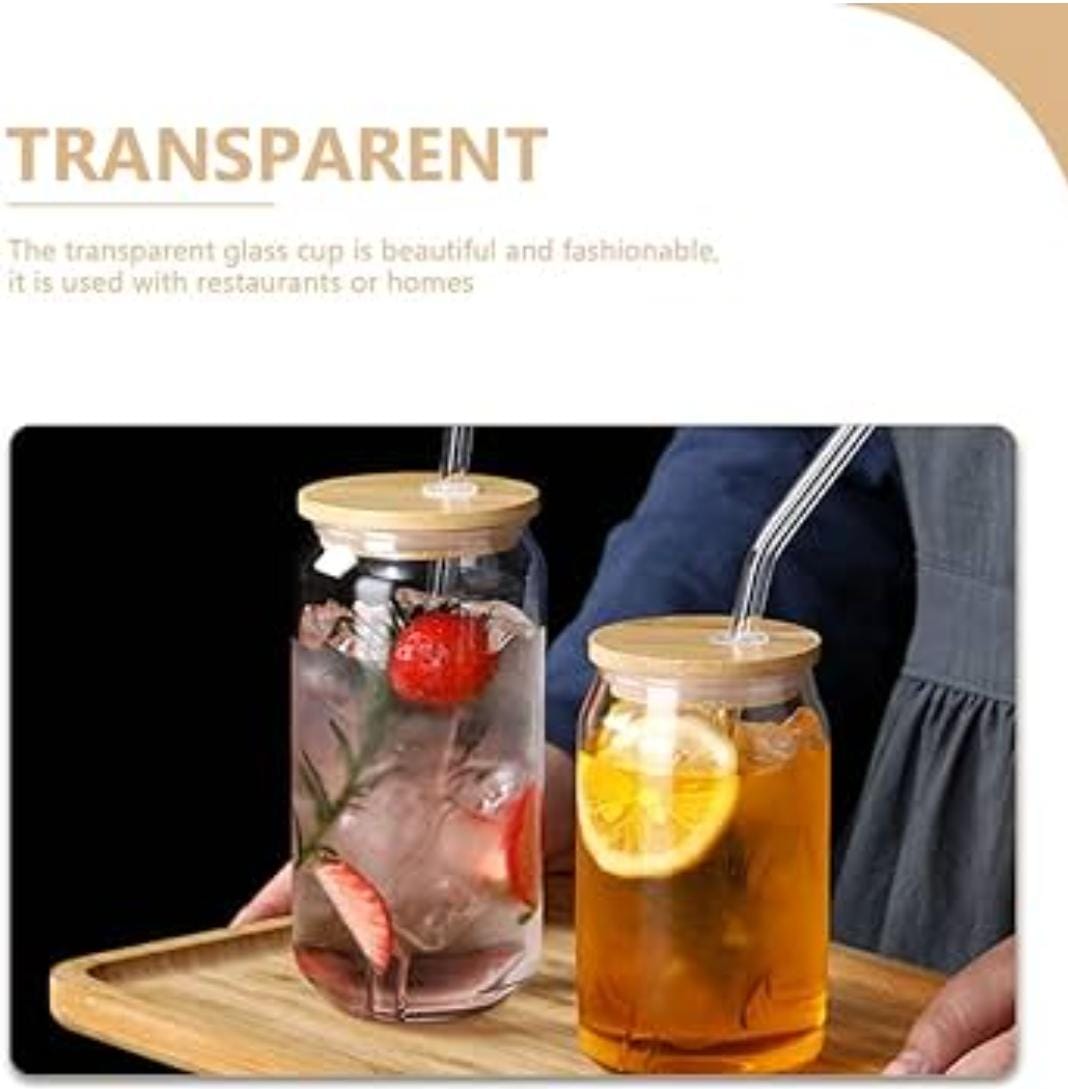360ml - 400ml round clear glass smoothie bottle with bamboo lid | - Elegant Households KE