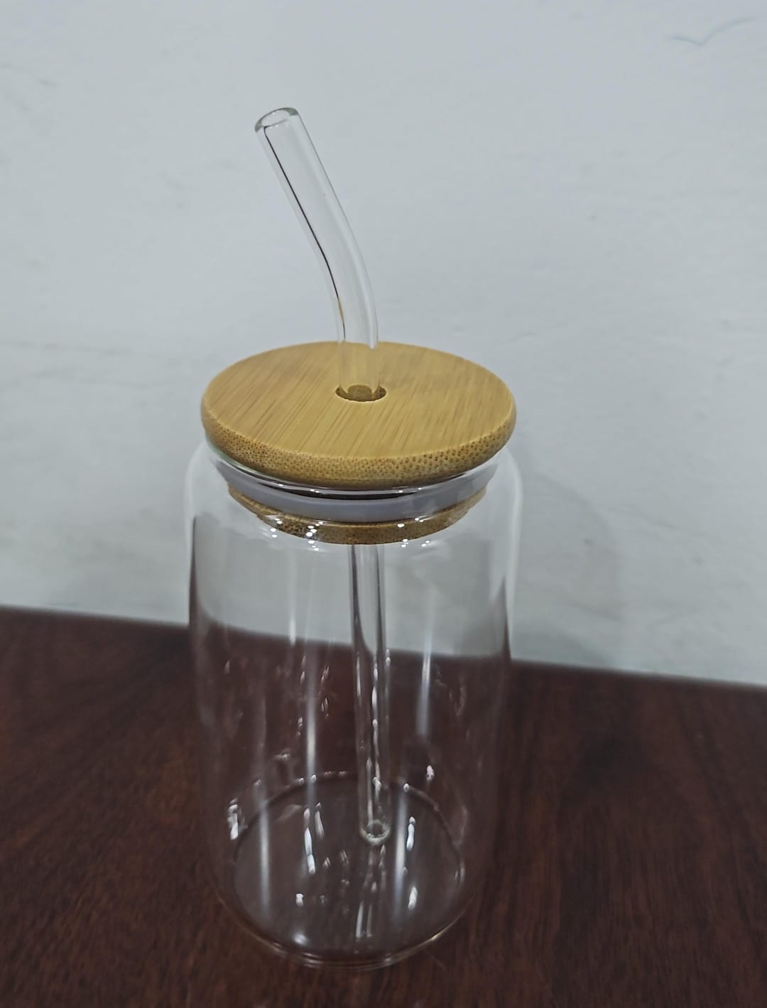 360ml - 400ml round clear glass smoothie bottle with bamboo lid | - Elegant Households KE