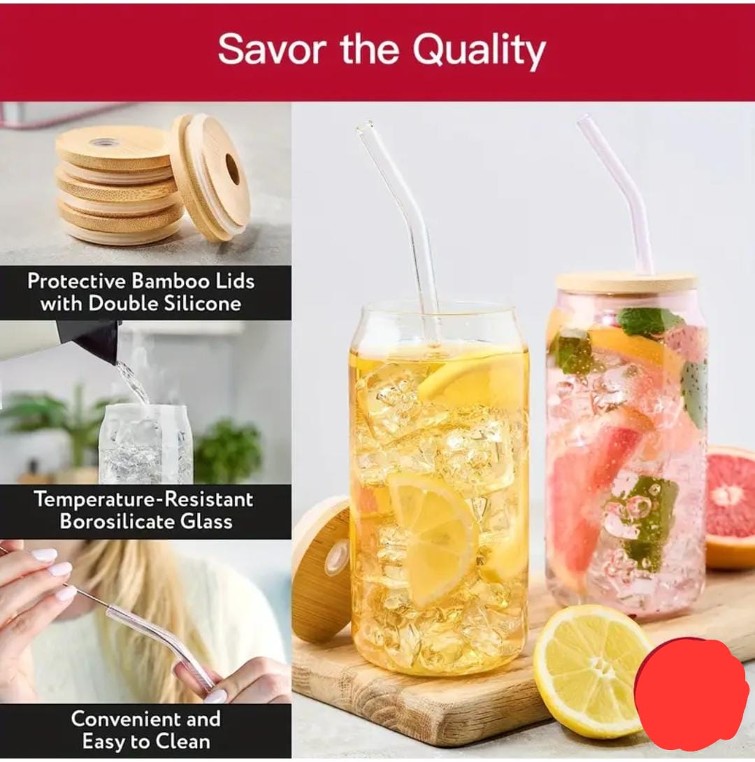 360ml - 400ml round clear glass smoothie bottle with bamboo lid | - Elegant Households KE