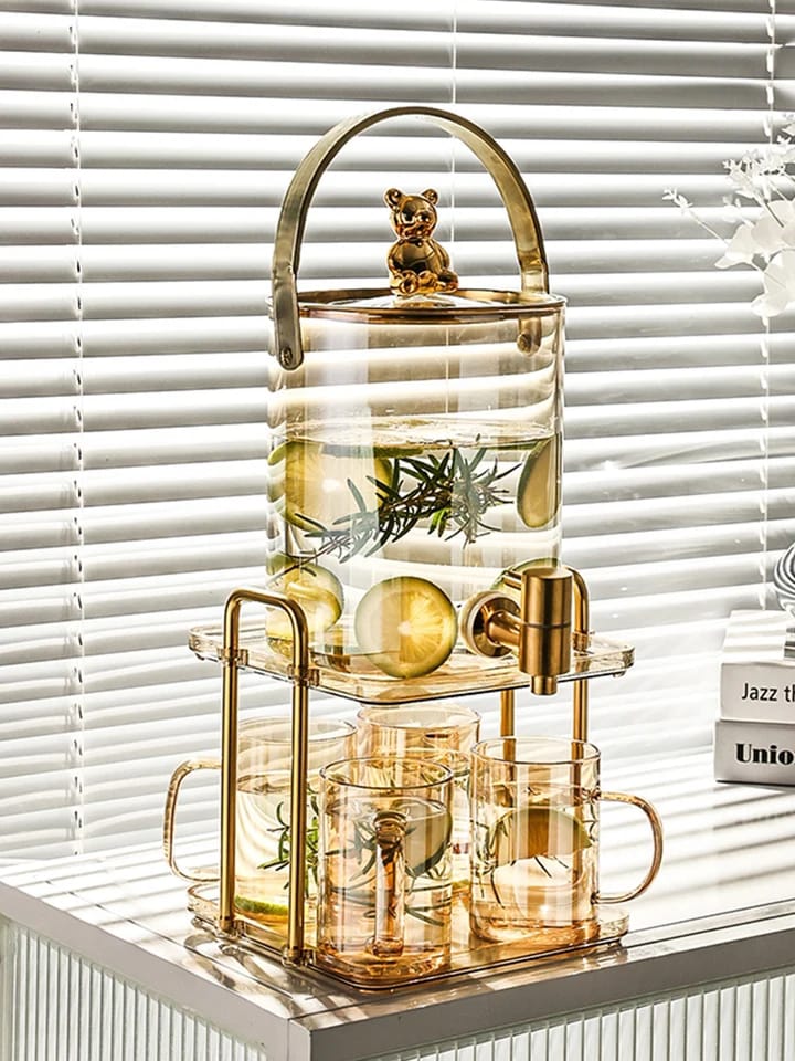 3.6L Luxury Glass Cold Water Jug with Faucet Bucket Set | - Elegant Households KE