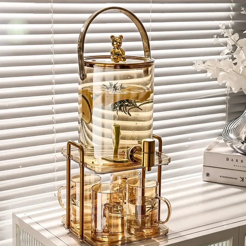 3.6L Luxury Glass Cold Water Jug with Faucet Bucket Set | - Elegant Households KE