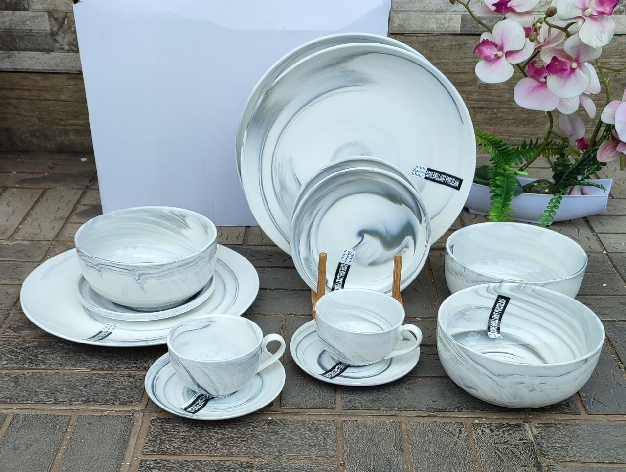 36pcs grey - marble Nordic classy dinner set | - Elegant Households KE
