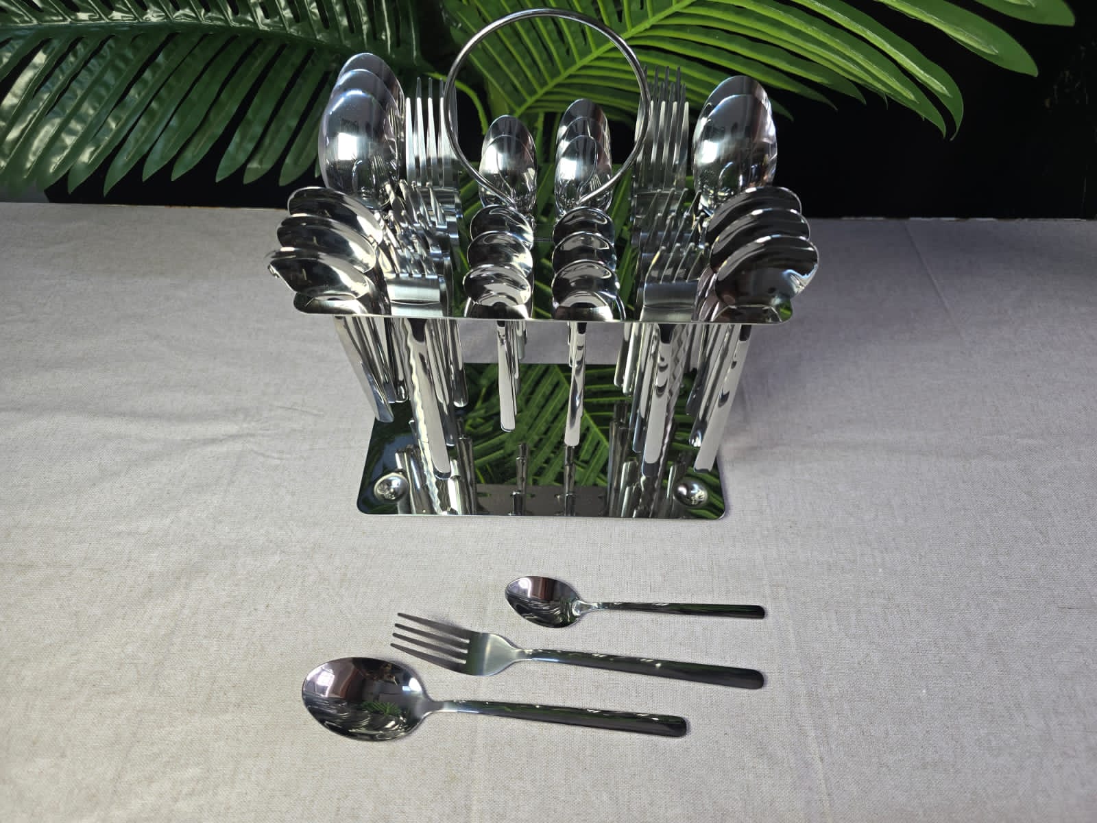 36pcs Silver Cutlery Set with Unique Stand | - Elegant Households KE