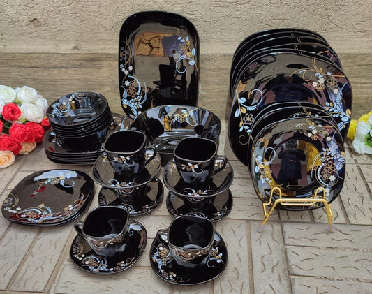 38pcs Black Flowered Dinner Set | - Elegant Households KE