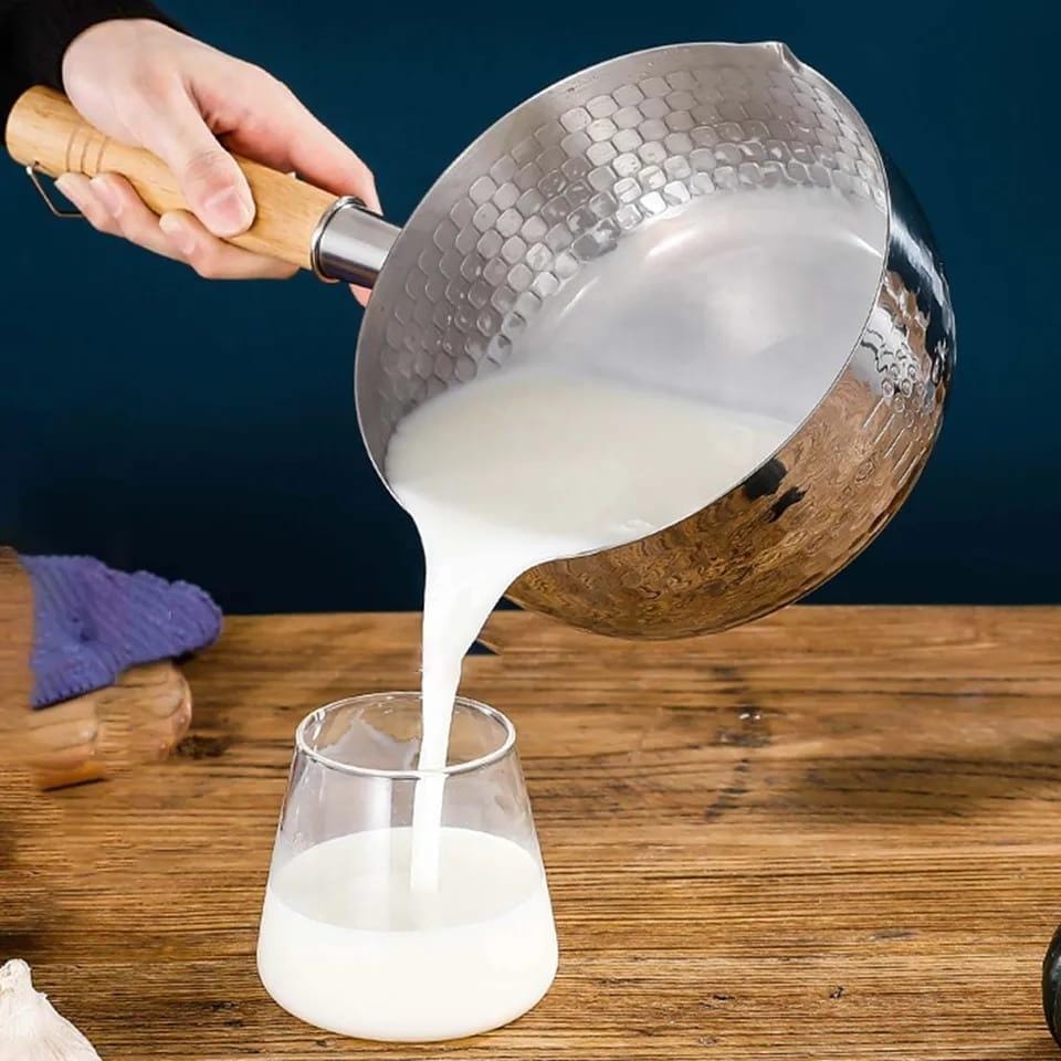 3L Stainless Steel Milk Sufuria with Wooden Handle | - Elegant Households KE