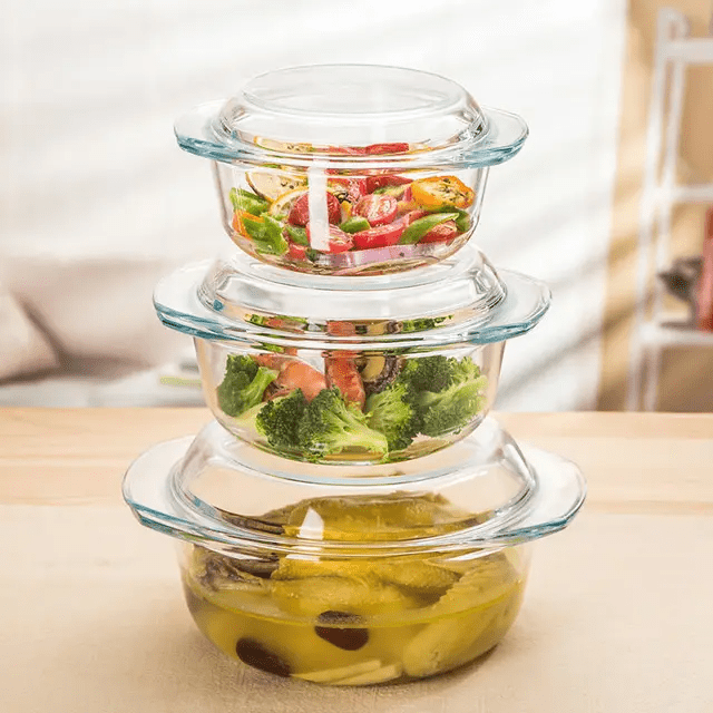3pc Set High Borosilicate Glass Casserole with Lid | - Elegant Households KE