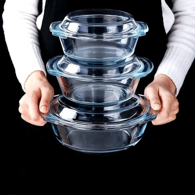 3pc Set High Borosilicate Glass Casserole with Lid | - Elegant Households KE