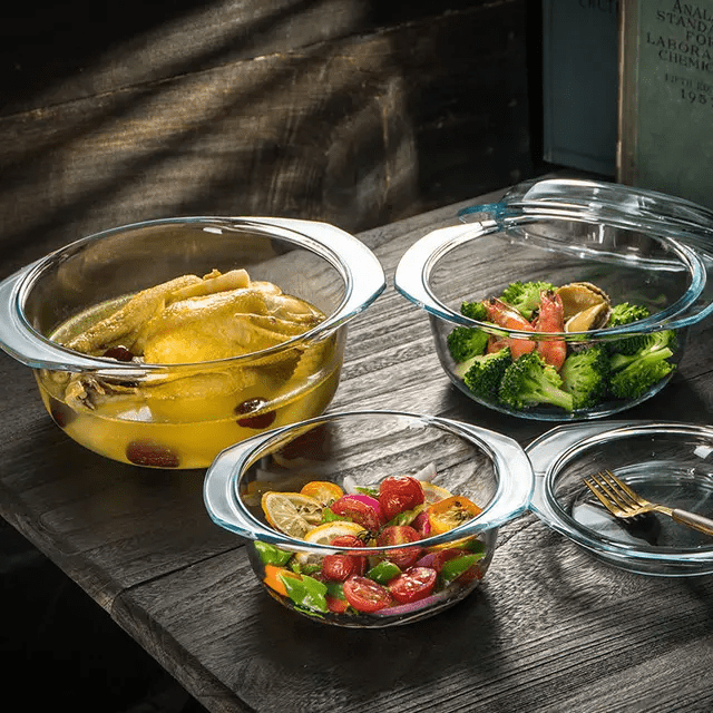 3pc Set High Borosilicate Glass Casserole with Lid | - Elegant Households KE