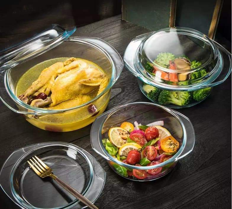 3pc Set High Borosilicate Glass Casserole with Lid | - Elegant Households KE
