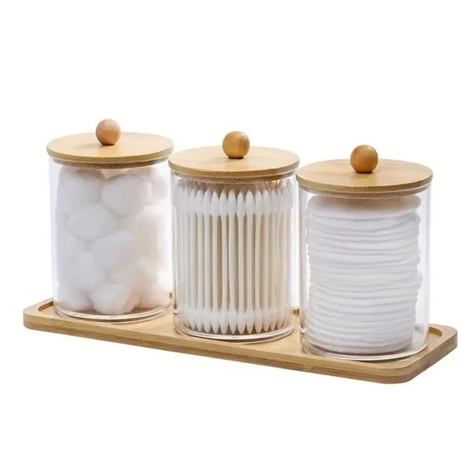 3pcs Acrylic Storage Box With Bamboo Lids | - Elegant Households KE