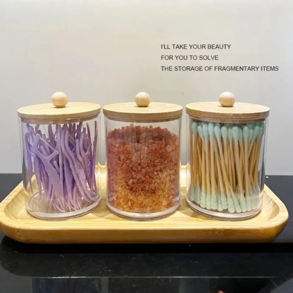 3pcs Acrylic Storage Box With Bamboo Lids | - Elegant Households KE