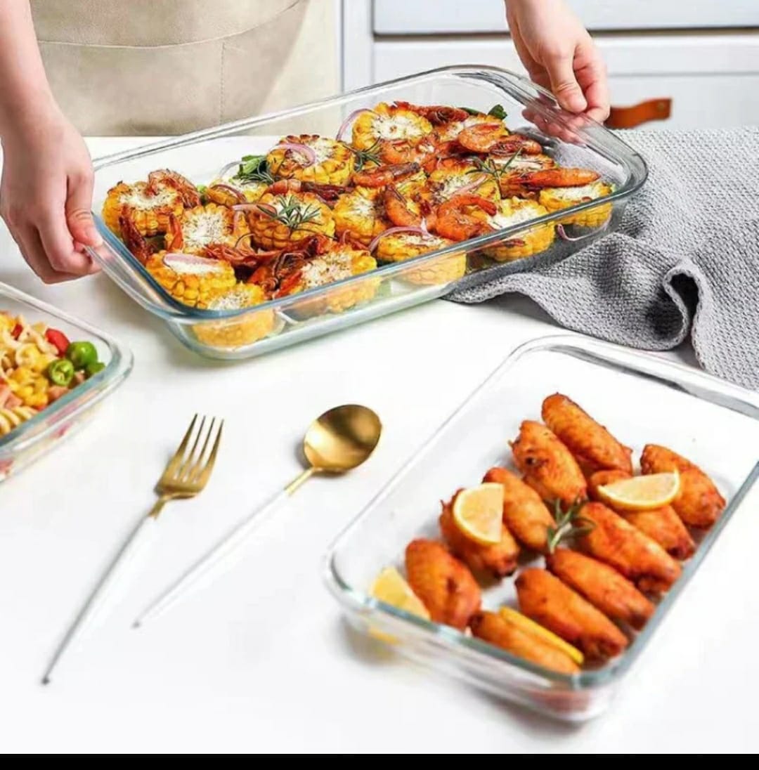 3pcs BAKING &amp; MICROWAVEABLE glass casserole tins | - Elegant Households KE