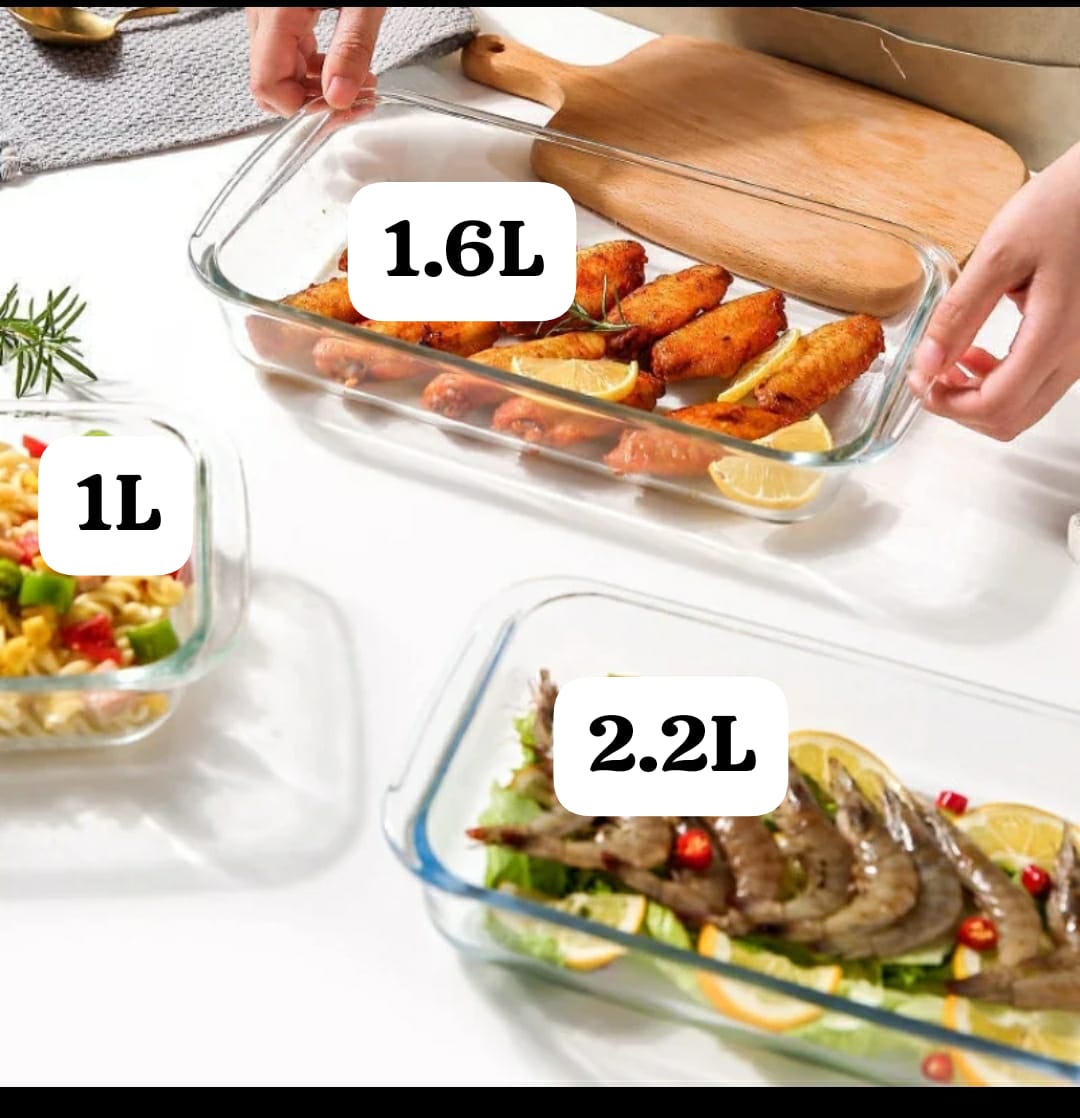 3pcs BAKING &amp; MICROWAVEABLE glass casserole tins | - Elegant Households KE