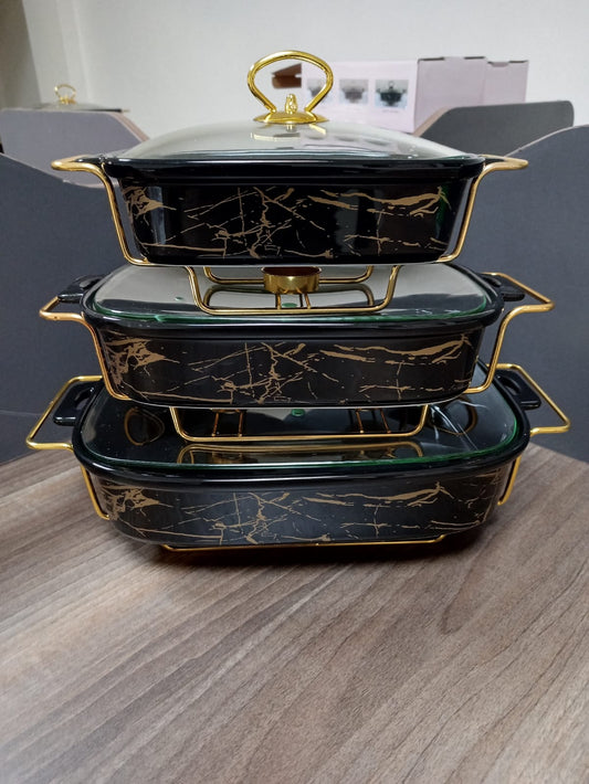 3pcs black gold ceramic chaffing dish  | - Elegant Households KE