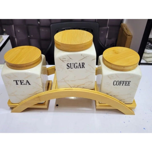 3pcs Canisters With A Bamboo Base Stand | - Elegant Households KE