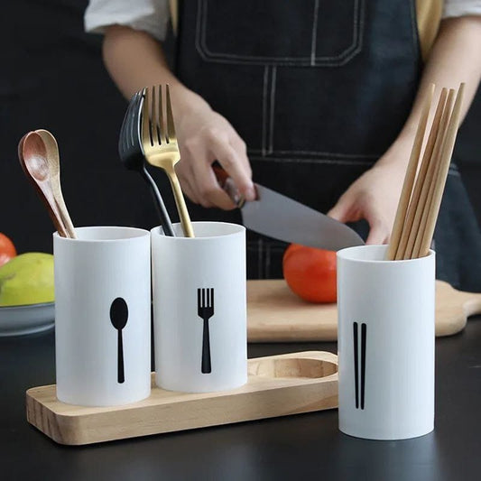 3pcs cutlery organizer with oak base | - Elegant Households KE
