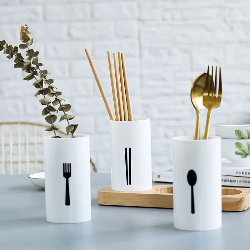 3pcs cutlery organizer with oak base | - Elegant Households KE