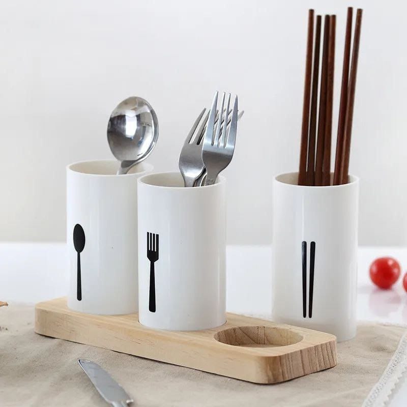 3pcs cutlery organizer with oak base | - Elegant Households KE