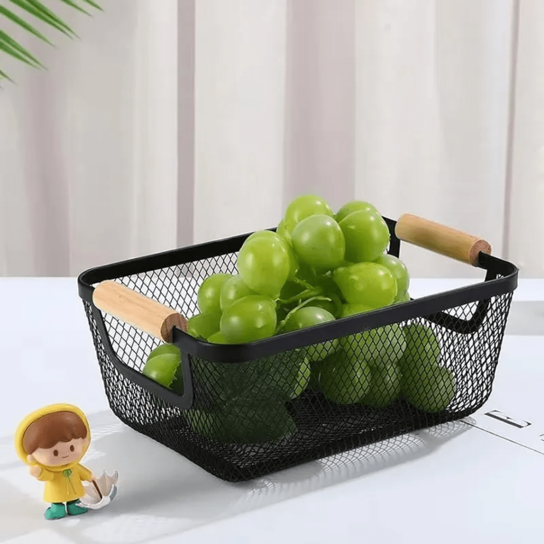 3pcs Extra - Large Mesh Plastic Storage Baskets with bamboo Handles | - Elegant Households KE
