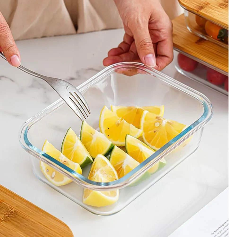 3pcs glass bowl storage containers with bamboo lid | - Elegant Households KE