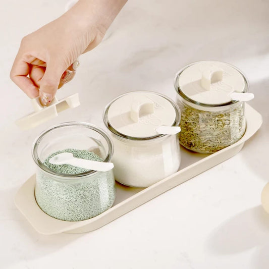 3pcs Glass Canister Seasoning Set – Airtight Borosilicate Spice Jars | - Elegant Households KE