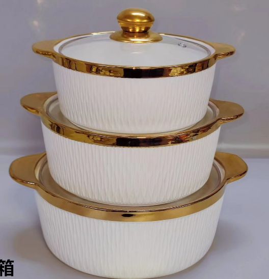 3pcs GOLD Ceramic Serving bowls | - Elegant Households KE
