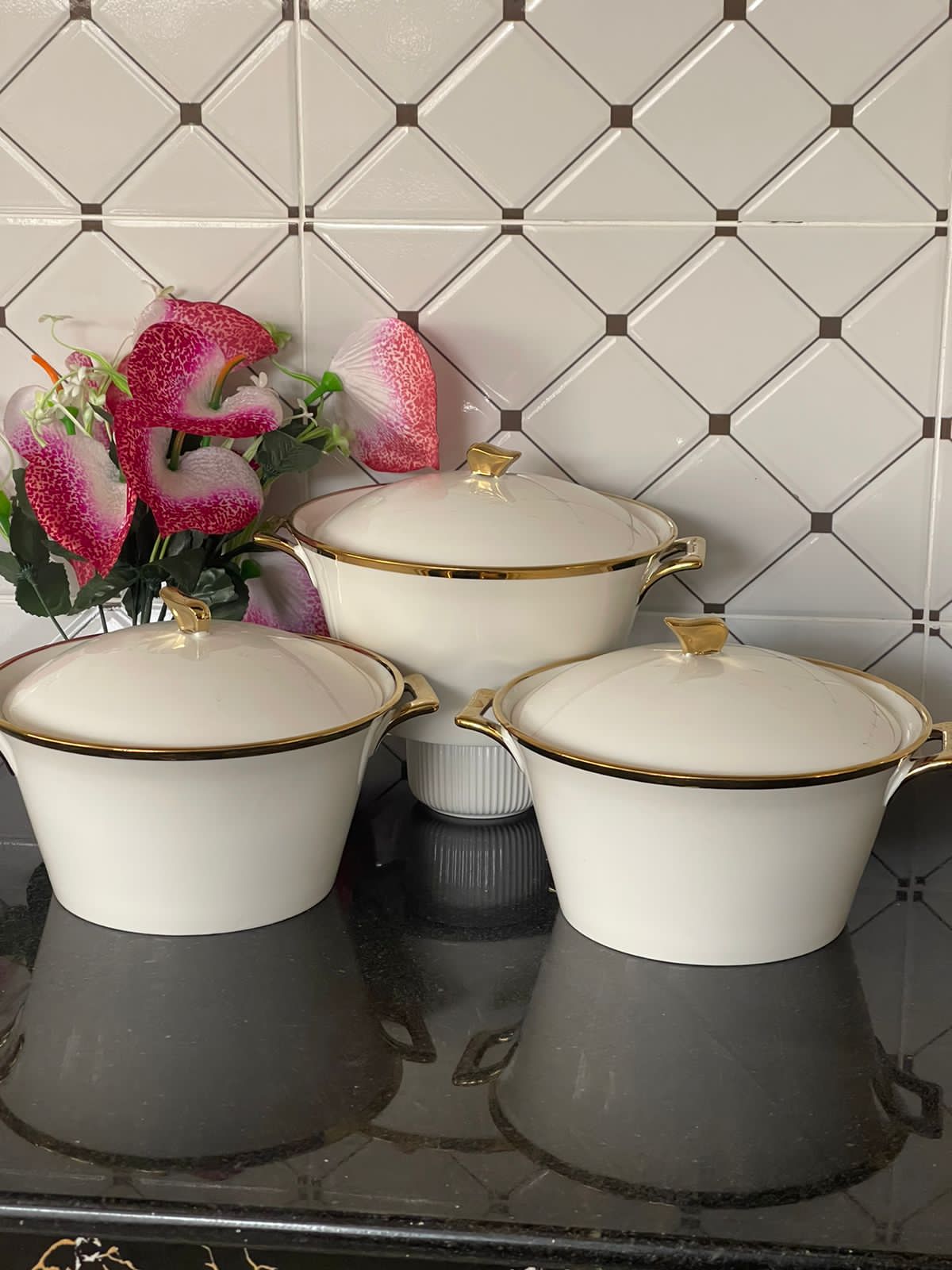 3pcs Gold line dish  | - Elegant Households KE