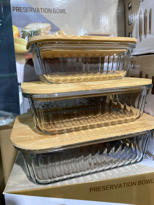 3pcs Heavy Duty Ribbed Glass Food Storage Containers | - Elegant Households KE