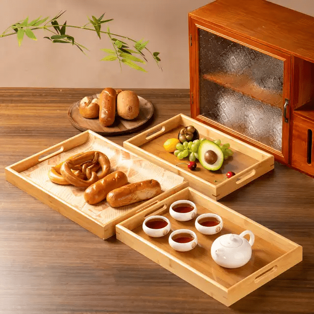 3pcs High Quality Multifunctional Bamboo Serving Trays for | - Elegant Households KE