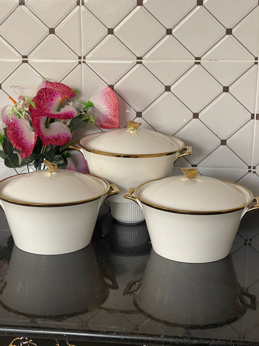 3pcs serving bowls set Gold line dish | - Elegant Households KE