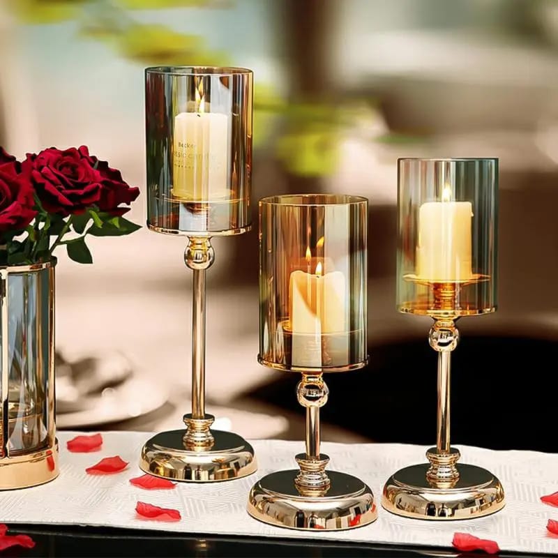 3pcs set Candle Candlestick Luxury Glass Ornaments | - Elegant Households KE