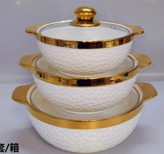3pcs set GOLD Ceramic Serving bowls | - Elegant Households KE