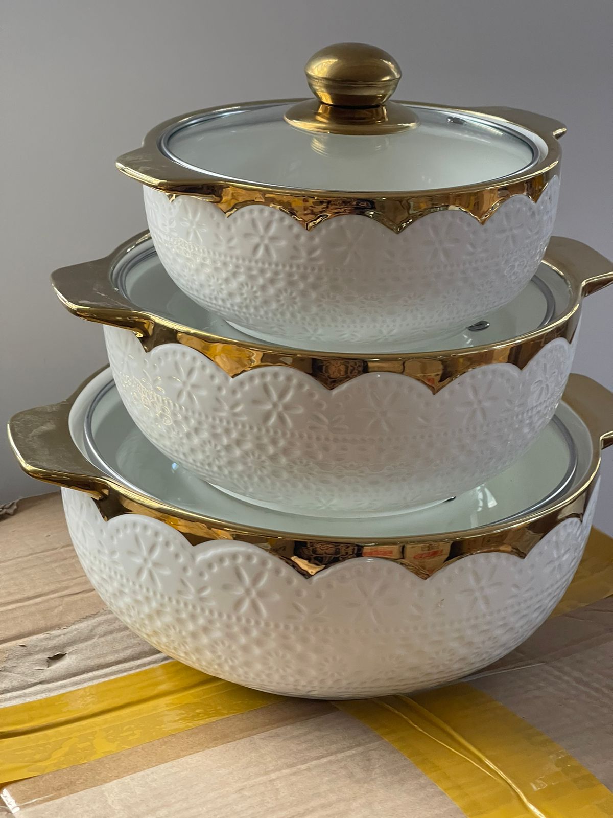 3pcs set GOLD Ceramic Serving bowls | - Elegant Households KE