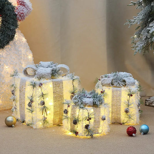3pcs set snow lighted gift box | - Elegant Households KE