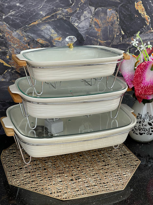 3pcs set White plain Food warmers | - Elegant Households KE