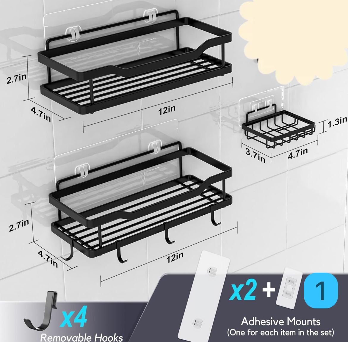 3pcs Shower caddy shelf/Bathroom organizer | - Elegant Households KE