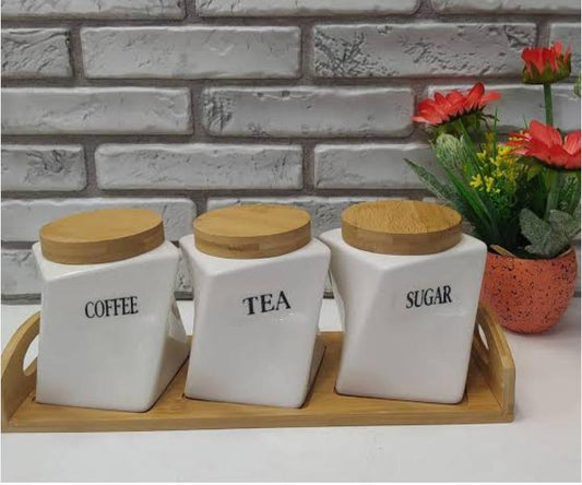 3Pcs Twisted Canisters With A Bamboo Base Stand | - Elegant Households KE