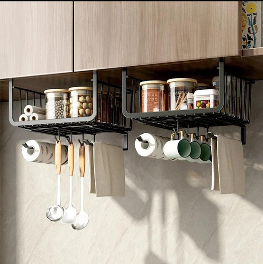 4 in 1 Metallic under shelf rack with hooks | - Elegant Households KE