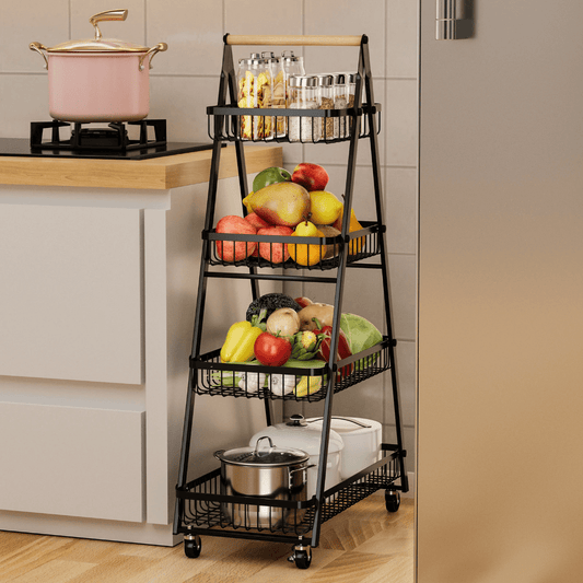4 - Layer Metallic Storage Rack with Locking Wheels | Multifunctional Movable Organizer Shelf for Kitchen, Bathroom & Home Use | - Elegant Households KE