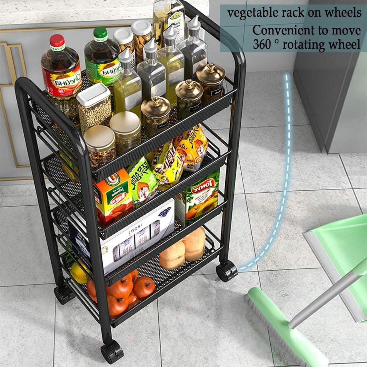 4 layer Multifunctional mesh design storage trolley | - Elegant Households KE