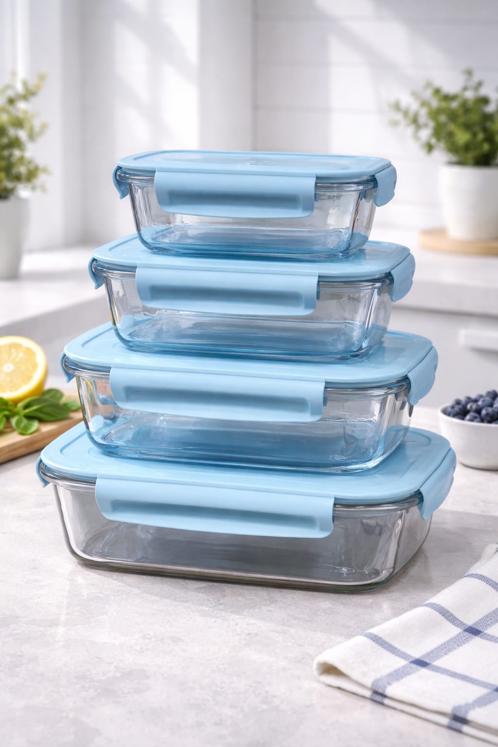 4 - Piece Glass Food Container Set | Airtight, Leakproof Lids | - Elegant Households KE