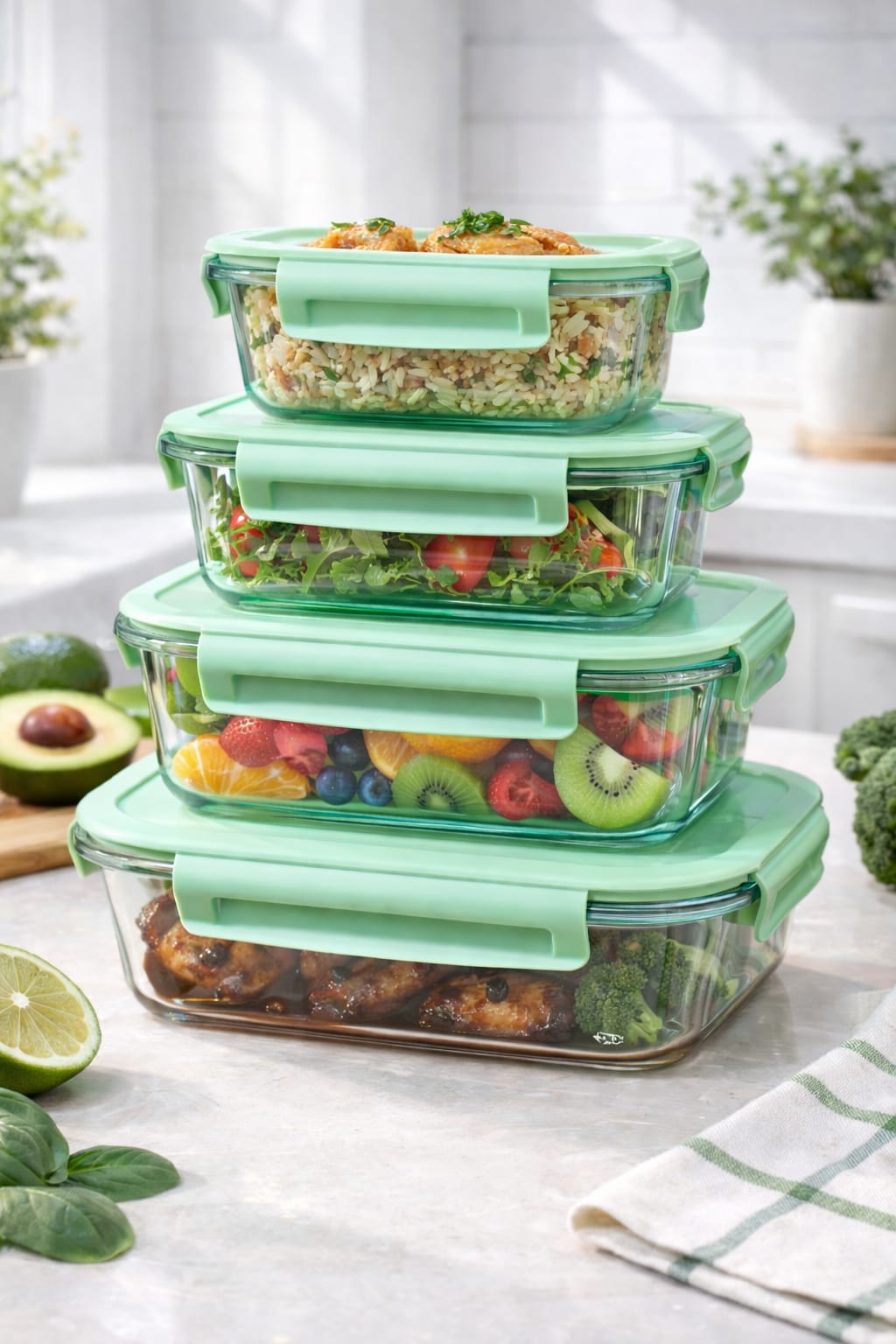4 - Piece Glass Food Container Set | Airtight, Leakproof Lids | - Elegant Households KE