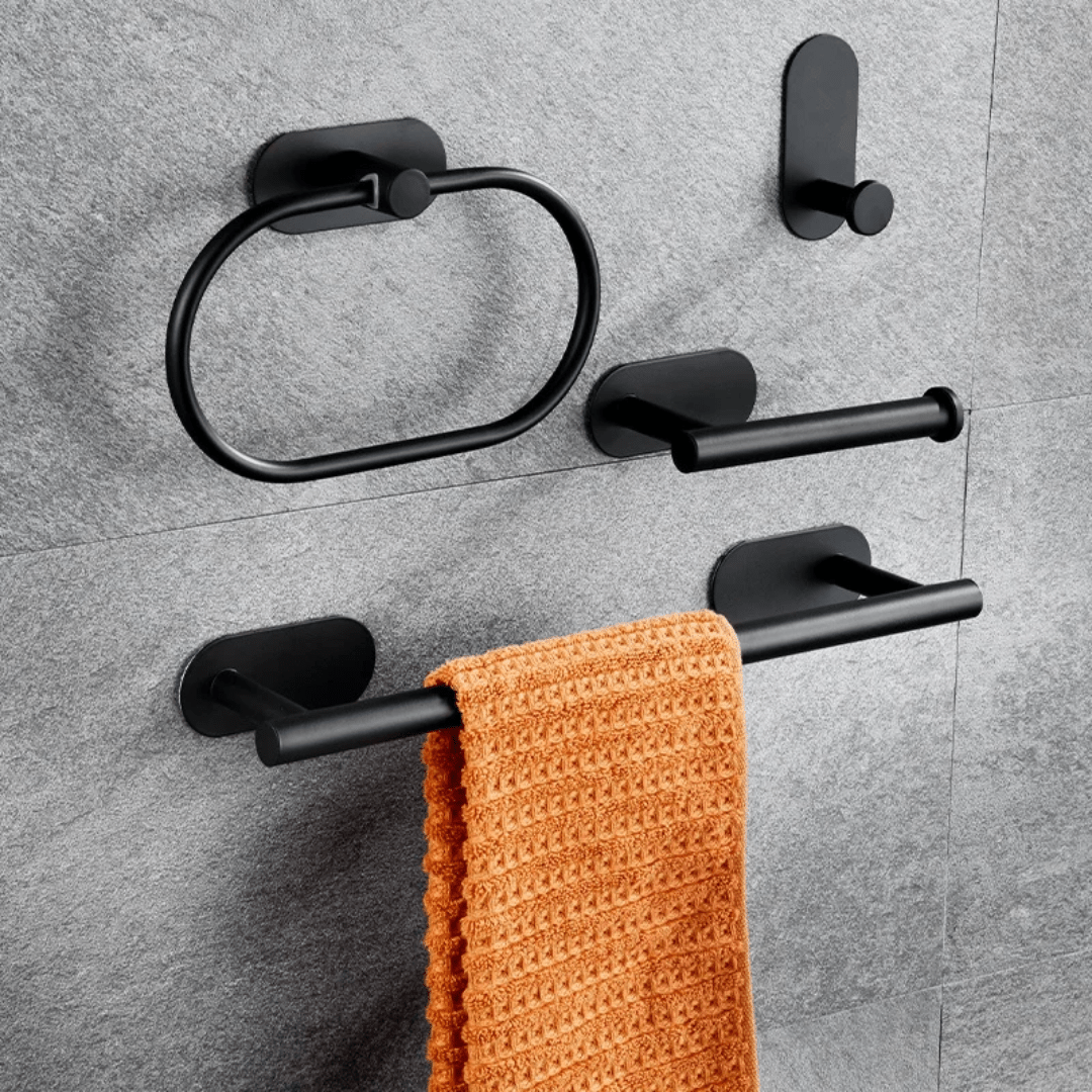 4 - piece Stainless Steel Bathroom Set – Self Adhesive Towel & Hook Organizer | - Elegant Households KE