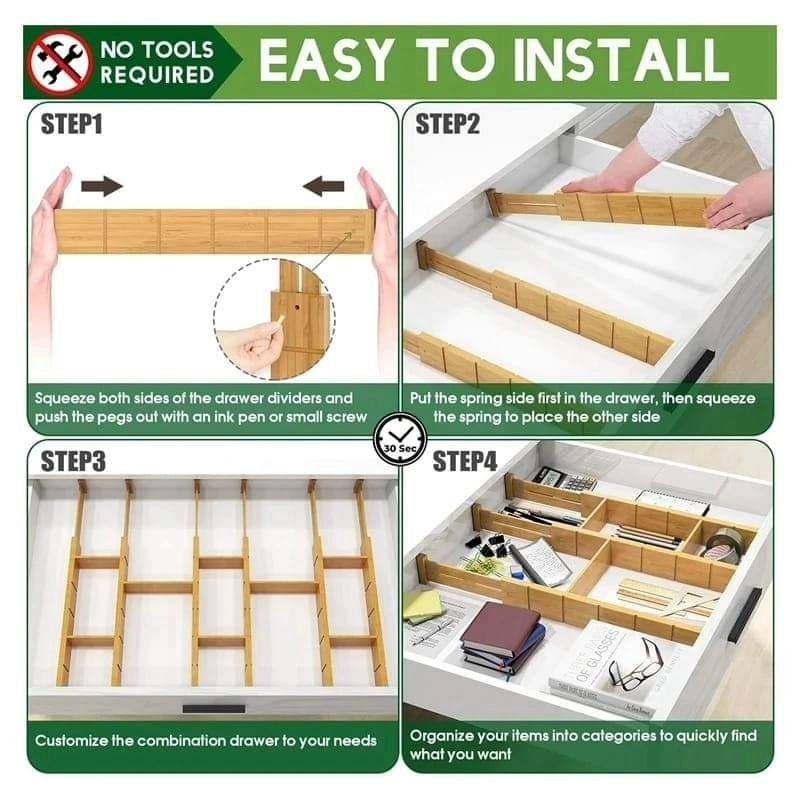 4 Set Bamboo Drawer Divider with Inserts | - Elegant Households KE