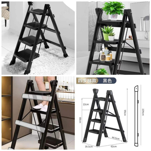 4 - Step Black Foldable Stepper Ladder - | - Elegant Households KE